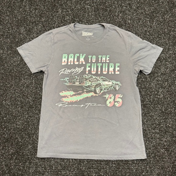 Back to the Future Racing Team 85 DeLorean Graphic Tee Gray Mens Medium‎